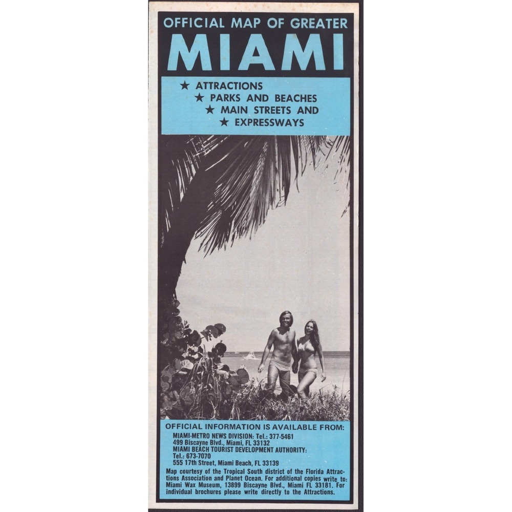 Vintage Official Map of Greater Miami Florida Attractions Beaches Brochure - Picture 1 of 2